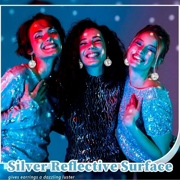 Silver Reflective Disco Ball Earrings - Picture 2 of 3